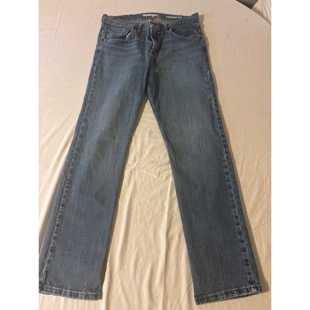 Wrangler Straight Fit Jeans Mens 33x32 Blue Denim 5-Pocket Mid Wash